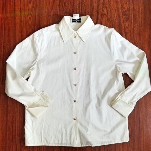 white dress shirt with gold buttons
